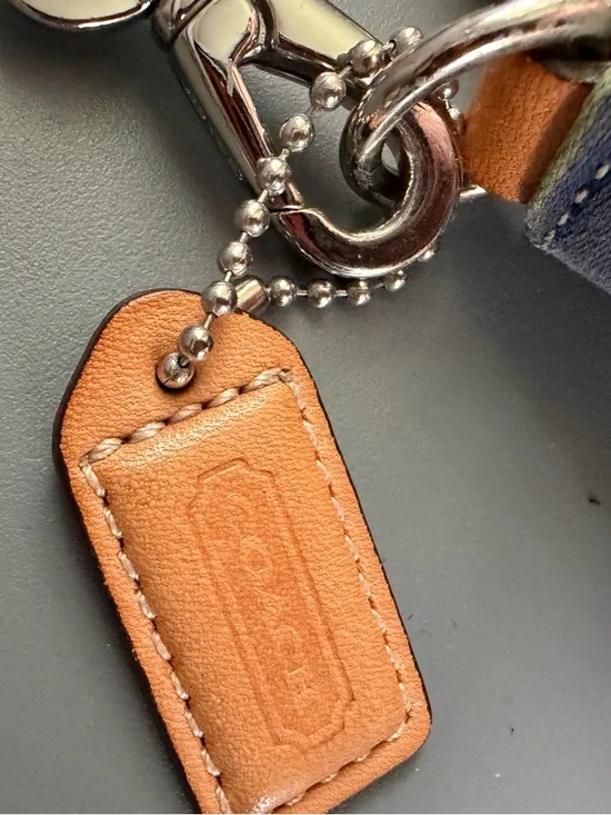 Coach Striped Canvas and Leather Wristlet in Blue, Green, Tan - Picture 7 of 7